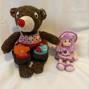 Ebulobo Paris Bear Plush w/Animals + Enesco France Lavender Doll Set Of 2- Gift!